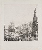 KG 07774
<br/>
Rapenburg te Leiden naar de Saaihal na de buskruitramp van 1807
<br/>
<em>Visser Bender, Joannes Pieter (1785-1813)</em>